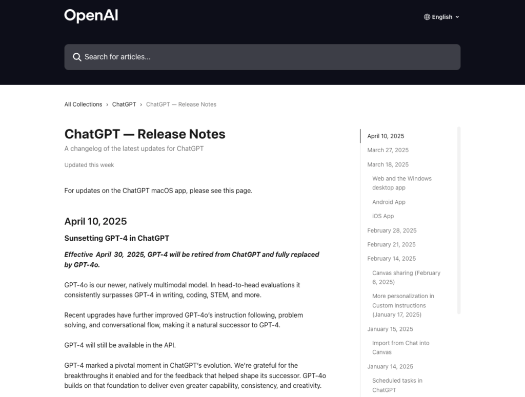 ChatGPT — Release Notes | OpenAI Help Center