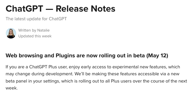OpenAIが、ChatGPTの実験的な新機能として「Webブラウジング」「プラグイン（Plugins）」のβ版を提供開始すると2023年5月12日に発表