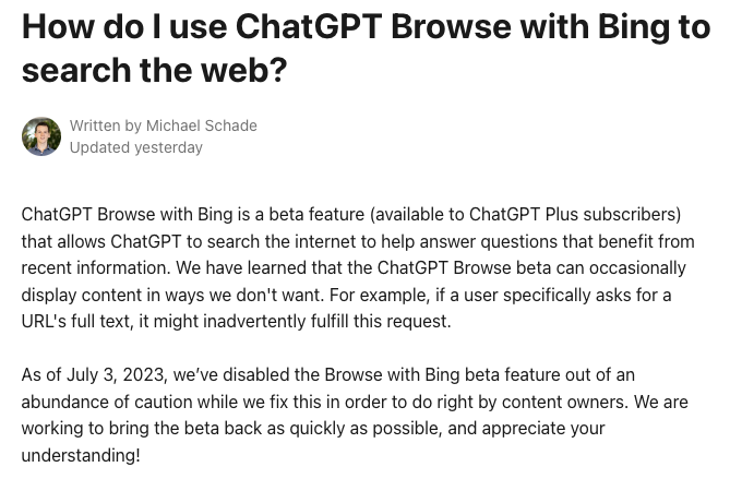 How do I use ChatGPT Browse with Bing to search the web? | OpenAI Help Center 