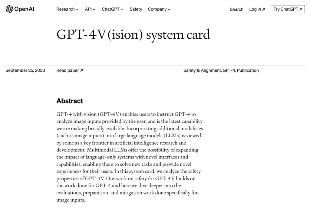 GPT-4V(ision) system card-OpenAI公式サイト