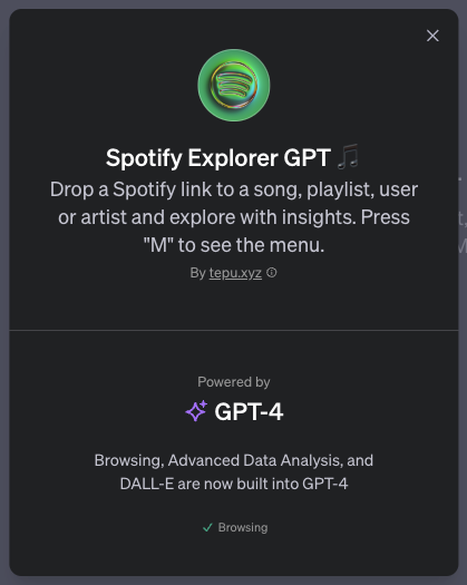 「GPTs」活用事例：Spotifyの楽曲やプレイリスト、アーティストの情報を教えてくれる「Spotify Explorer GPT」
