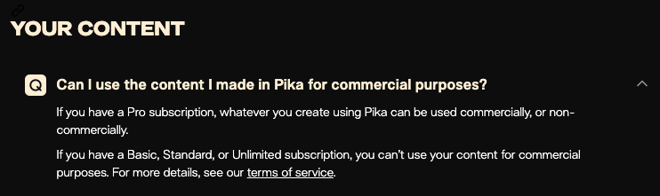 「Pika」のコンテンツの商用利用について