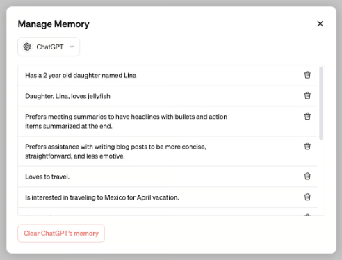 ChatGPT「Memory」機能の確認と削除