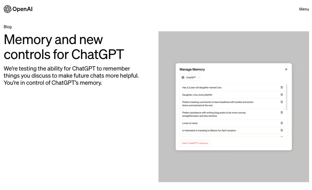 Memory and new controls for ChatGPT
