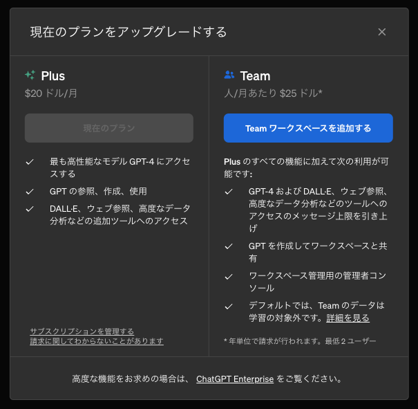 「ChatGPT Team」の登録方法