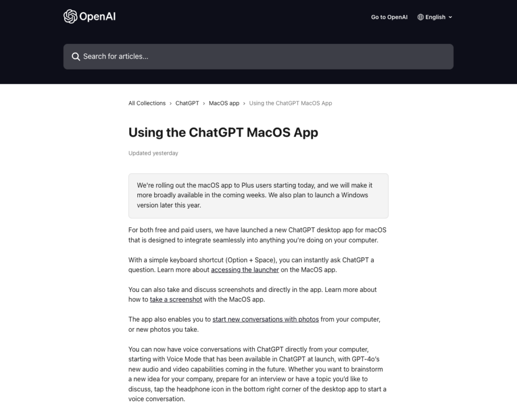 Using the ChatGPT MacOS App
