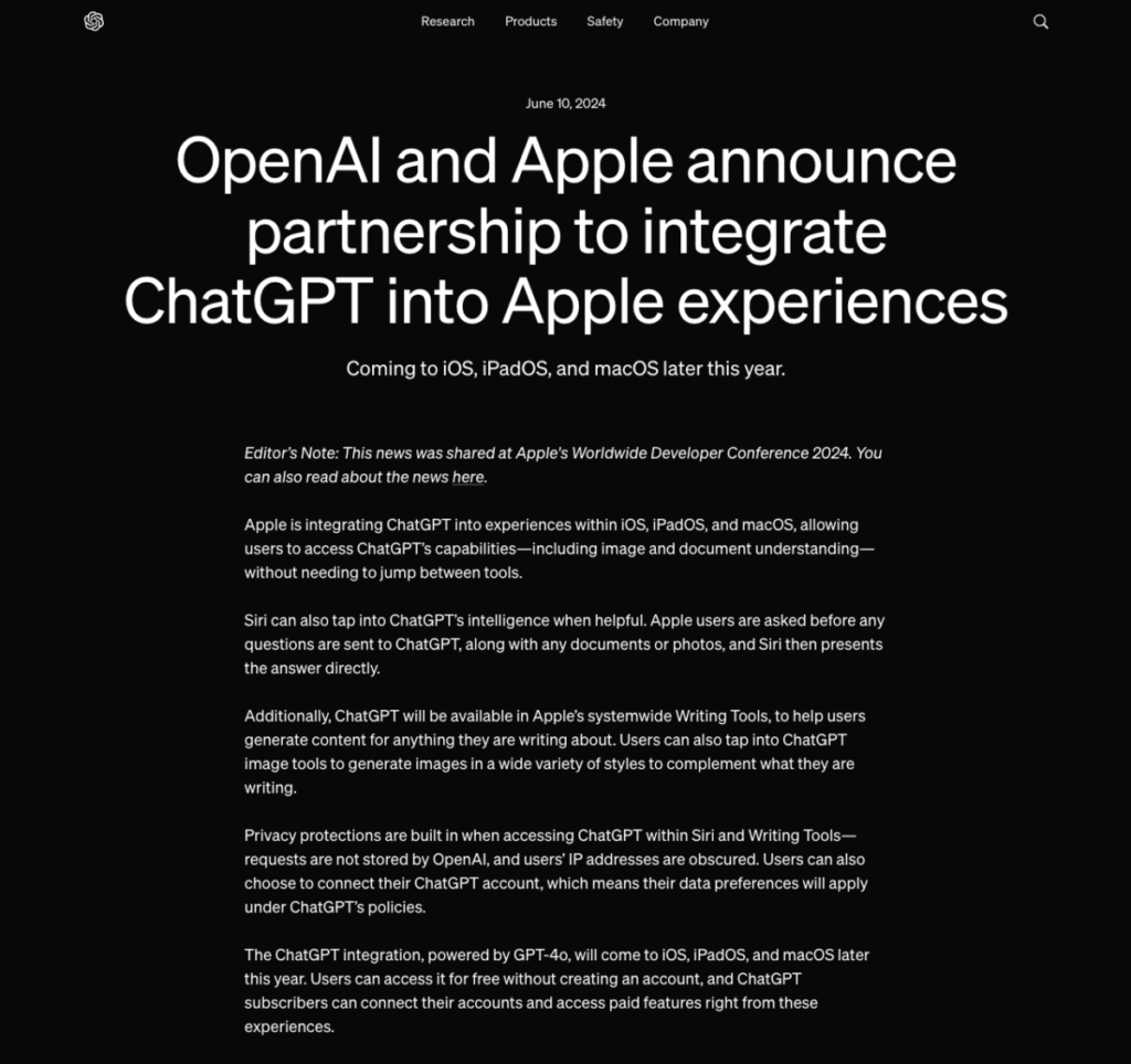 OpenAI and Apple announce partnership | OpenAI