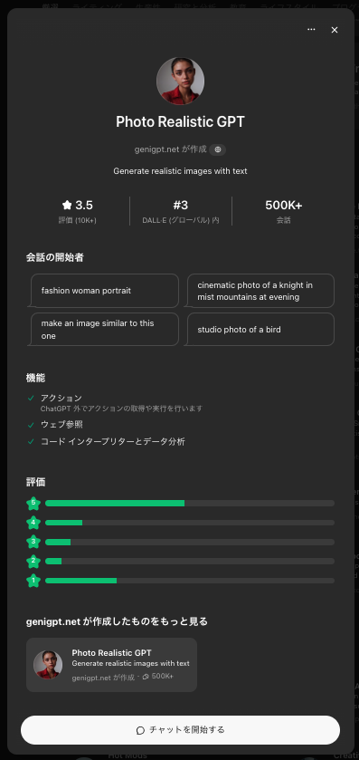 【Photo Realistic GPT】ChatGPT GPTs 使い方