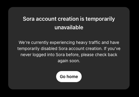 2024年12月現在、Soraのアカウント作成が一時停止中