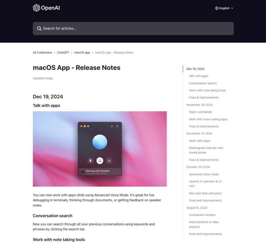 macOS App - Release Notes | OpenAI Help Center