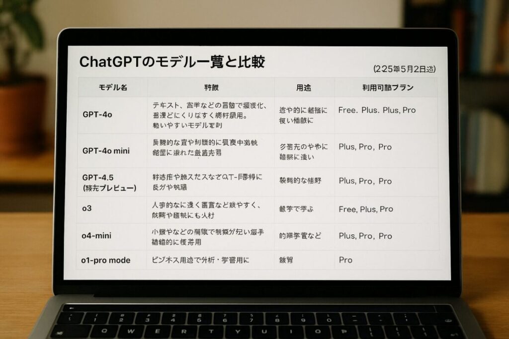 ChatGPTのモデル一覧と比較