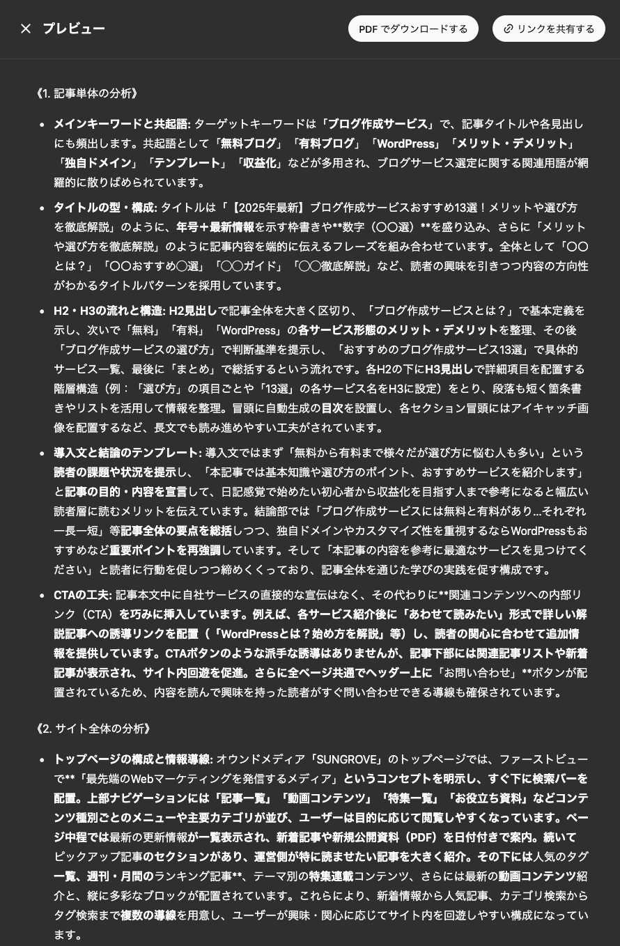 競合サイト調査レポート-「Deep Research」の出力結果