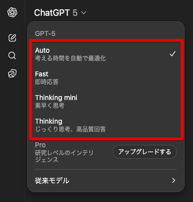 新モード「Auto・Fast・Thinking・Thinking mini」の詳細と使い分け